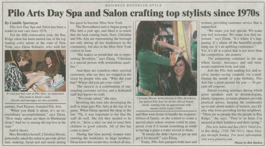 Courier Life Publications article "Pilo Arts Day Spa & Salon crafting top stylists since 1970s"