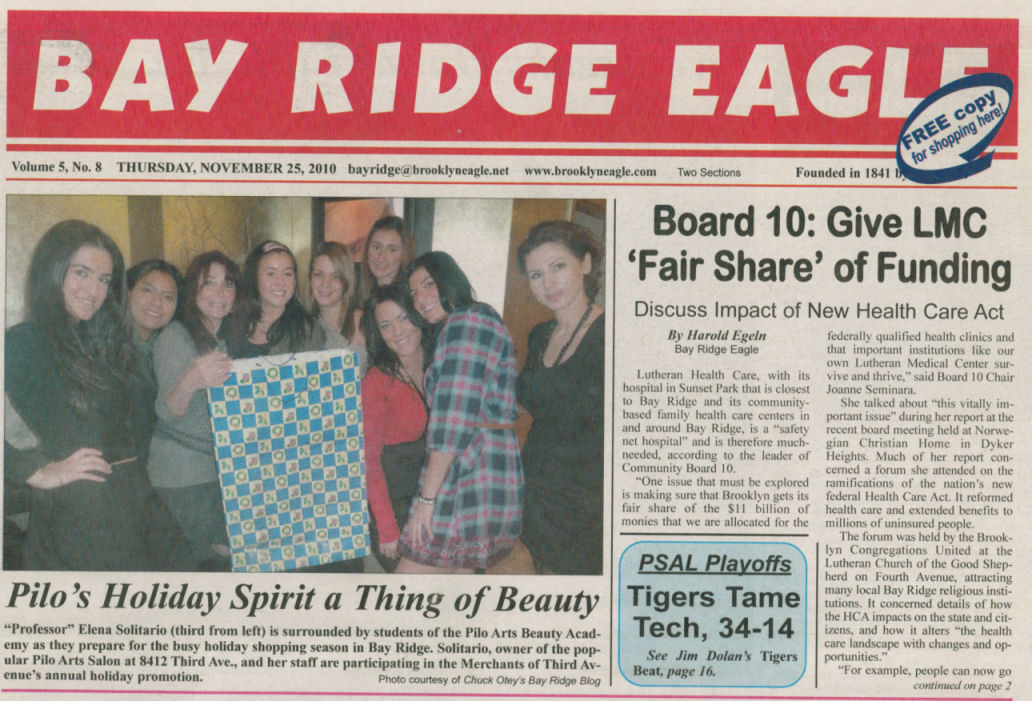 Brooklyn Eagle Cover Page Article - Pilo's Holiday Spirit a Thing of Beauty