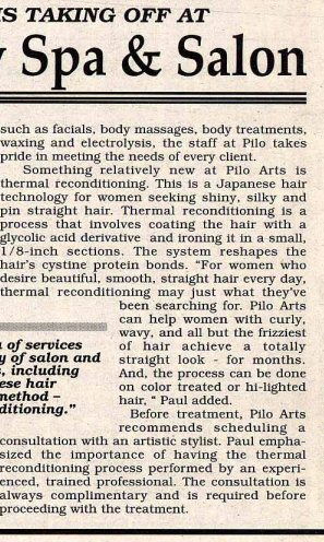 Pilo Arts Day Spa & Salon featured in The Home Reporter Newspaper Article - Japanese Straightening Is Taking Off At Pilo Arts Day Spa & Salon