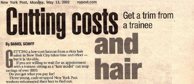 Pilo Arts Day Spa & Salon featured in The New York Post Newspaper Article - Cutting Costs and Hair