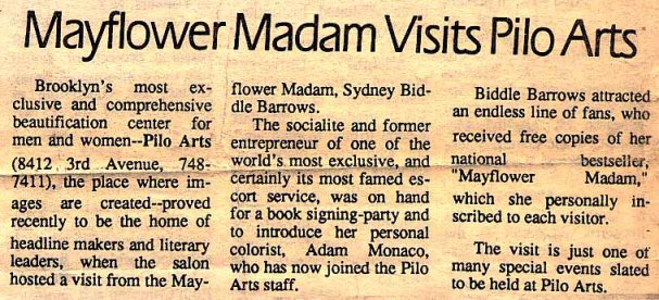 Pilo Arts Day Spa & Salon featured in Bay News Newspaper Article - Mayflower Madam Visits Pilo Arts