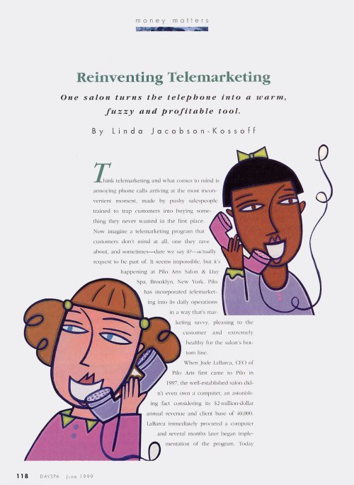Pilo Arts Day Spa & Salon featured in Day Spa Magazine Article - Reinventing Telemarketing