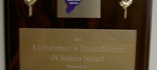 Alzheimer's Foundation of Staten Island Award - presented to Pilo Arts Day Spa & Salon, August 1st, 2004