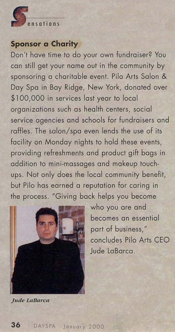 Pilo Arts Day Spa & Salon featured in Day Spa Magazine Article - Sponsor A Charity