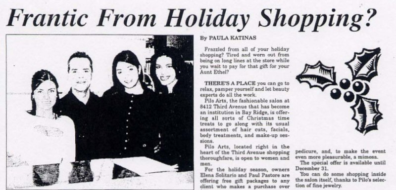 Pilo Arts Day Spa & Salon featured in The Home Reporter Newspaper Article - Frantic From Holiday Shopping?