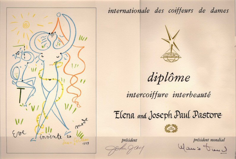 Intercoiffure Mondial Diploma - presented to Pilo Arts Day Spa & Salon