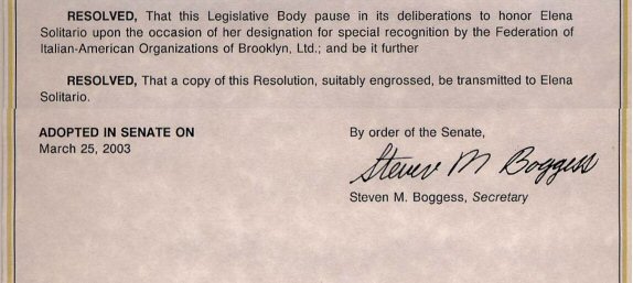 State of New York Senate Legislative Resolution - presented to Pilo Arts Day Spa & Salon