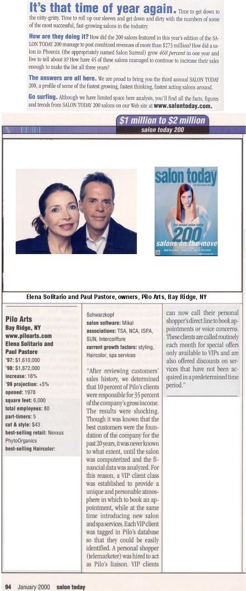 Pilo Arts Day Spa & Salon featured in Salon Today Magazine Article - 3rd Annual Salon Today 200